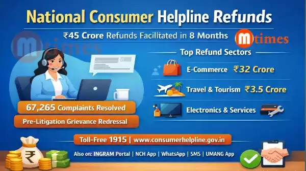 National Consumer Helpline Facilitates ₹45 Crore Refunds Across 31 Sectors in 8 Months