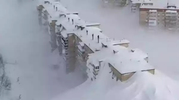 Buildings and cars buried under record snowfall in Kamchatka Peninsula