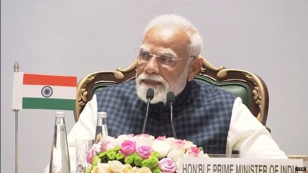 PM Narendra Modi addressing the India-EU Business Forum at Bharat Mandapam in New Delhi