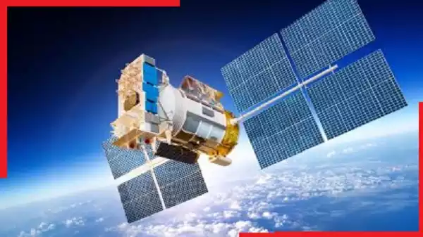 Indian military surveillance satellite orbiting Earth at night