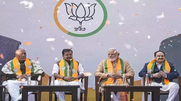 Nitin Nabin addressing BJP workers after taking charge as national president