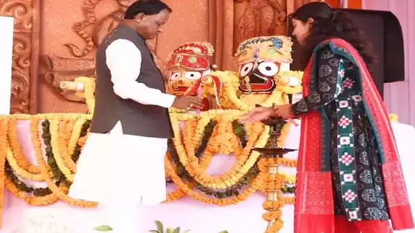 Odisha CM Mohan Charan Majhi inaugurating Subhadra Shakti Mela in Rayagada with women SHG members and development projects