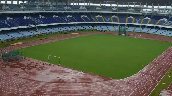 East Bengal vs FC Goa players contesting the ball during ISL match at Yuba Bharati Krirangan