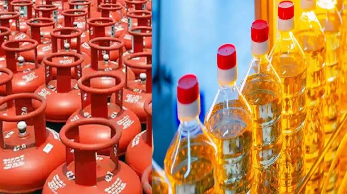 Edible oil bottles and LPG cylinders representing rising prices and supply concerns in Odisha markets