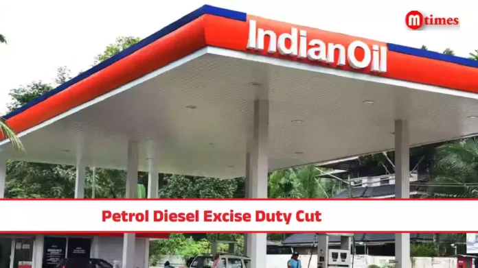 Fuel station in India showing petrol and diesel prices after excise duty cut announcement Fuel station in India showing petrol and diesel prices after excise duty cut announcement
