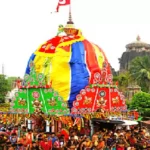 Lingaraj Temple Rukuna Rath Yatra chariot with devotees pulling during Ashokastami festival in Bhubaneswar