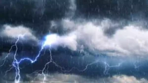 Thunderstorm clouds and lightning over Odisha during IMD rain alert period