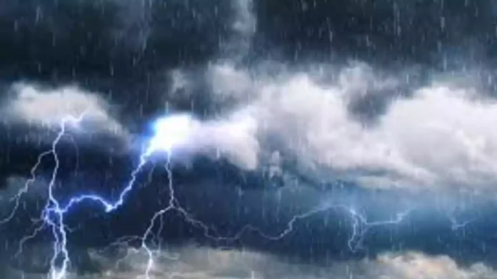 Thunderstorm clouds and lightning over Odisha during IMD rain alert period