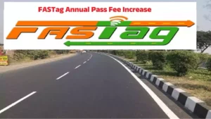 Vehicle passing through toll plaza using FASTag electronic toll system on national highway