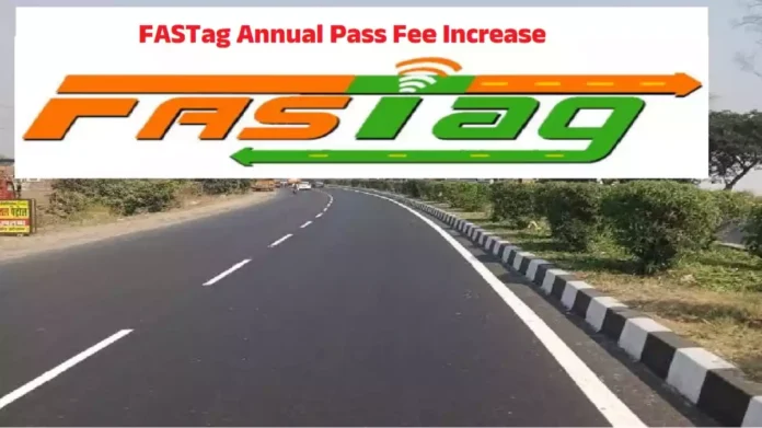 Vehicle passing through toll plaza using FASTag electronic toll system on national highway