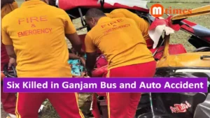 Damaged auto-rickshaw after deadly collision with bus in Ganjam district