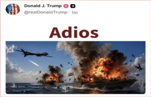 Donald Trump social media post showing explosions near Iranian-flagged boats