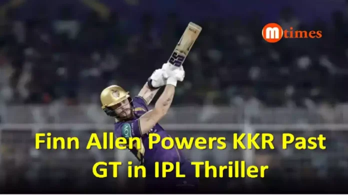 Finn Allen celebrating after his explosive innings for Kolkata Knight Riders against Gujarat Titans
