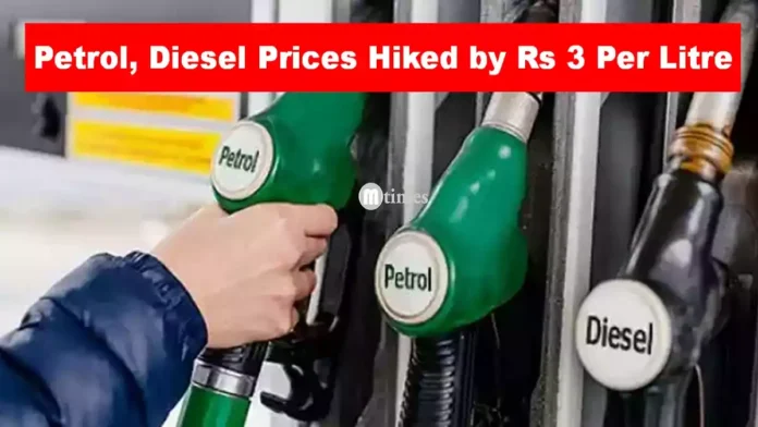 Fuel station display showing increased petrol and diesel prices in India