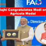 Narendra Modi receiving FAO Agricola Medal in Rome as Odisha CM Mohan Majhi congratulates him