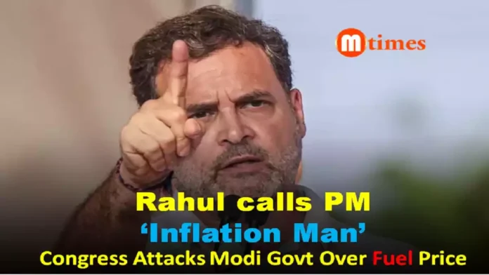 Rahul Gandhi criticising fuel price hikes by the Modi government Rahul Gandhi criticising fuel price hikes by the Modi government
