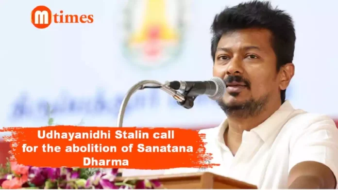 Udhayanidhi Stalin speaking in the Tamil Nadu Assembly during his speech on Sanatana Dharma
