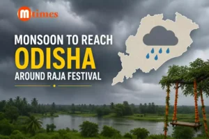 Dark monsoon clouds gather over Odisha as IMD forecasts monsoon arrival around the Raja festival period.