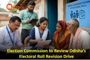 Election officials verifying voter records during the Special Intensive Revision process in Odisha.