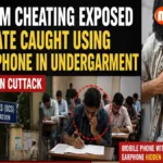 Examination hall with answer sheets and a mobile phone symbolizing the OCS exam cheating case in Cuttack.