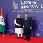 Narendra Modi and Emmanuel Macron at the inauguration of Bharat Innovates 2026 in Nice, France.