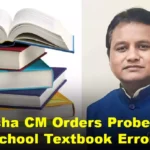 Odisha Chief Minister reviewing education department documents regarding textbook errors.