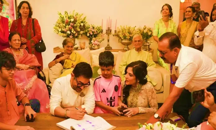 Aamir Khan and Gauri Spratt during their intimate wedding ceremony in Mumbai Aamir Khan and Gauri Spratt during their intimate wedding ceremony in Mumbai