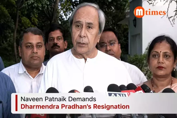 BJD president Naveen Patnaik speaking to the media in New Delhi after meeting party MPs over the NEET protest violence.