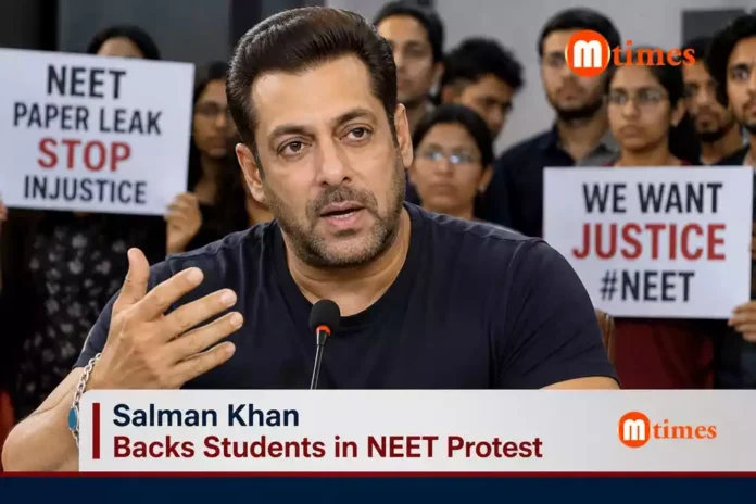 Bollywood actor Salman Khan speaking in support of students protesting over the NEET paper leak issue.
