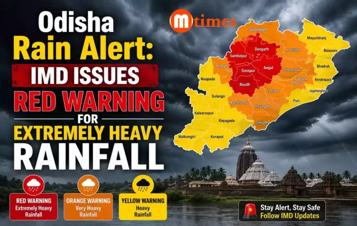 Dark rain clouds over Odisha as the IMD issues Red, Orange and Yellow rainfall warnings across several districts. Dark rain clouds over Odisha as the IMD issues Red, Orange and Yellow rainfall warnings across several districts.