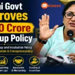 Delhi Chief Minister Rekha Gupta announcing the Delhi Start-up and Incubation Policy to support innovation and entrepreneurship.