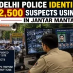 Delhi Police personnel monitor Facial Recognition System cameras deployed around the Jantar Mantar protest site.