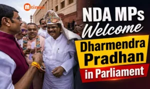 Dharmendra Pradhan being welcomed by NDA MPs at Parliament following his resignation as Union Education Minister.