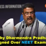 Former Union Education Minister Dharmendra Pradhan addressing a press conference regarding competitive exam reforms.