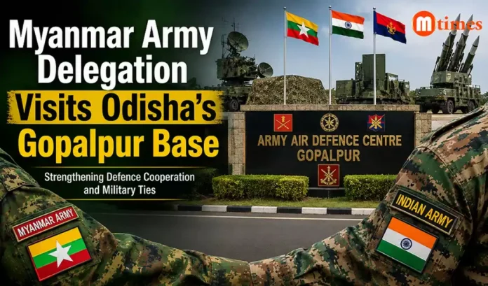 Myanmar Army officers interacting with Indian Army personnel at the Army Air Defence Centre in Gopalpur, Odisha.