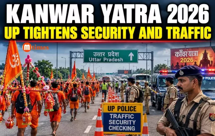 Traffic and security arrangements for Kanwar Yatra 2026 on a major highway in Uttar Pradesh.
