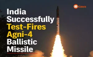 Agni-4 medium-range ballistic missile being test-fired from the Integrated Test Range at Chandipur, Odisha.