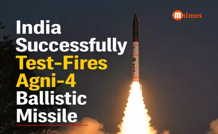Agni-4 medium-range ballistic missile being test-fired from the Integrated Test Range at Chandipur, Odisha. Agni-4 medium-range ballistic missile being test-fired from the Integrated Test Range at Chandipur, Odisha.