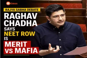 BJP MP Raghav Chadha speaking in the Rajya Sabha during the debate on the anti-paper leak legislation.