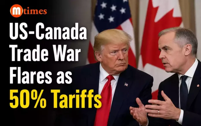 Donald Trump and Mark Carney amid escalating US Canada trade war and new tariffs Donald Trump and Mark Carney amid escalating US Canada trade war and new tariffs