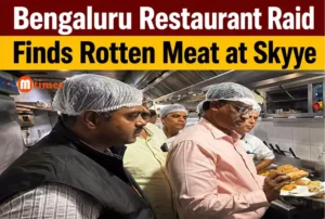 Food safety officials inspect the kitchen of a Bengaluru restaurant during a food safety raid.