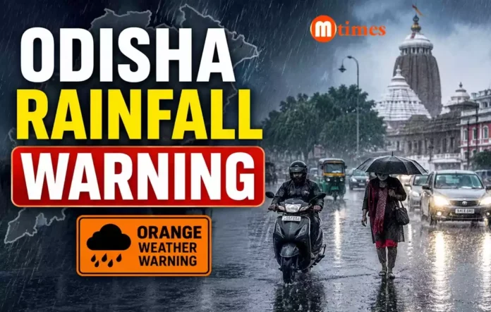 Heavy monsoon rainfall in Odisha under an orange weather warning