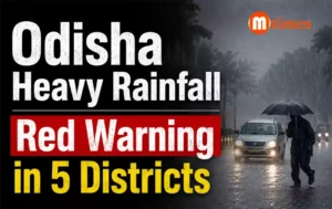 Heavy rainfall and flooded roads in Odisha as IMD issues red warning