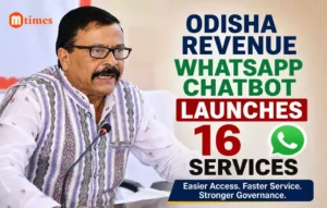 Odisha Revenue Minister Suresh Pujari launching WhatsApp chatbot for citizen services