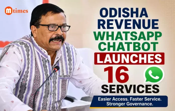 Odisha Revenue Minister Suresh Pujari launching WhatsApp chatbot for citizen services