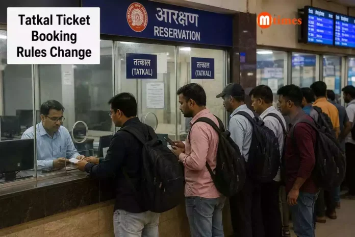 Passengers booking Tatkal train tickets at an Indian Railways reservation counter. Passengers booking Tatkal train tickets at an Indian Railways reservation counter.