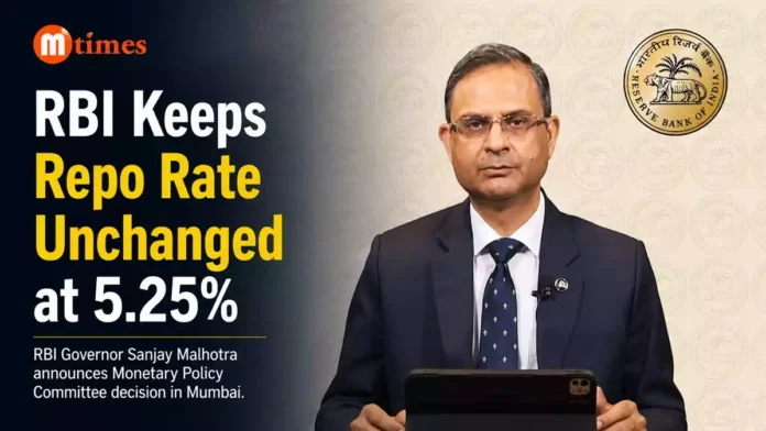 RBI Governor Sanjay Malhotra announcing the Monetary Policy Committee decision in Mumbai.