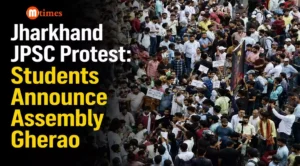 Students protesting against alleged JPSC and JSSC examination irregularities at Jaipal Singh Munda Stadium in Ranchi.