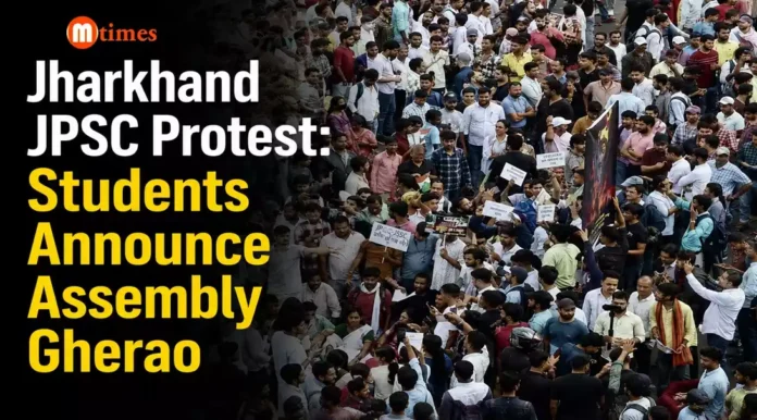Students protesting against alleged JPSC and JSSC examination irregularities at Jaipal Singh Munda Stadium in Ranchi. Students protesting against alleged JPSC and JSSC examination irregularities at Jaipal Singh Munda Stadium in Ranchi.