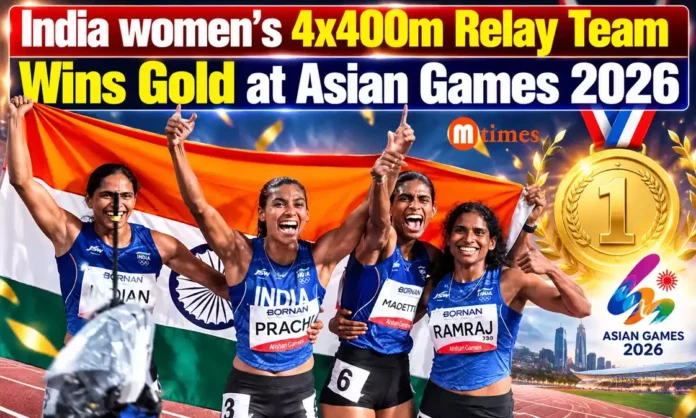 India women 4x400m relay team wins gold at Asian Games 2026 India women's 4x400m relay team wins gold at Asian Games 2026